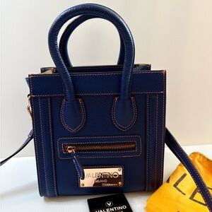 Valentino Milano Leídy  Satchel /Crossbody Bag Navy Blue Leather/Suede  NWT